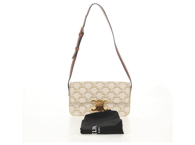 Céline CELINE Triomphe Mini Borsa Semi Spalla PVC Marrone Bianco Auth 148690SM - vista 12