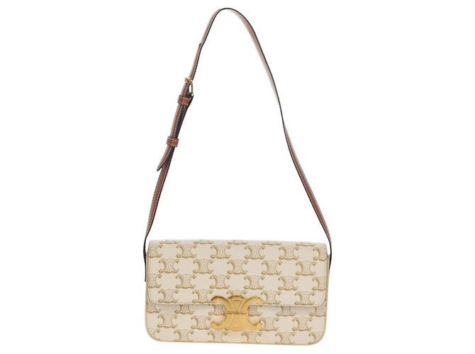 Céline CELINE Triomphe Mini Borsa Semi Spalla PVC Marrone Bianco Auth 148690SM - vista 13