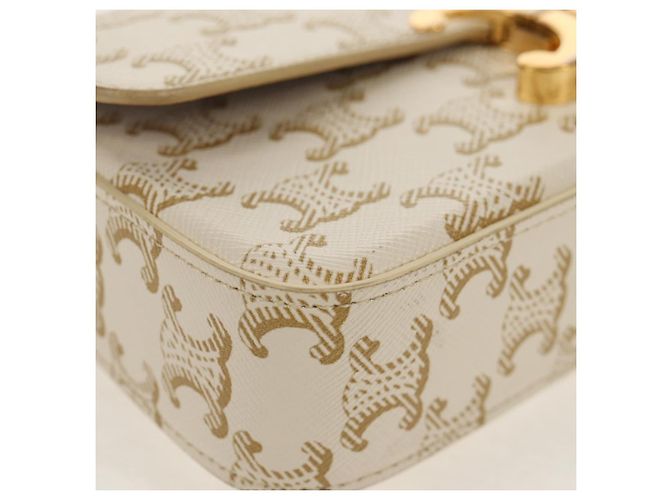 Céline CELINE Triomphe Mini Borsa Semi Spalla PVC Marrone Bianco Auth 148690SM - vista 15