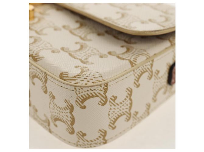 Céline CELINE Triomphe Mini Borsa Semi Spalla PVC Marrone Bianco Auth 148690SM - vista 16
