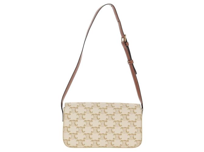 Céline CELINE Triomphe Mini Borsa Semi Spalla PVC Marrone Bianco Auth 148690SM - vista 2