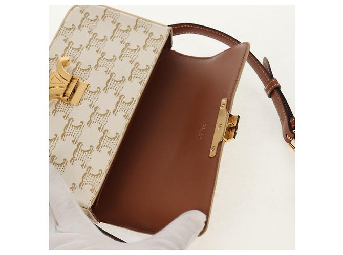Céline CELINE Triomphe Mini Borsa Semi Spalla PVC Marrone Bianco Auth 148690SM - vista 20