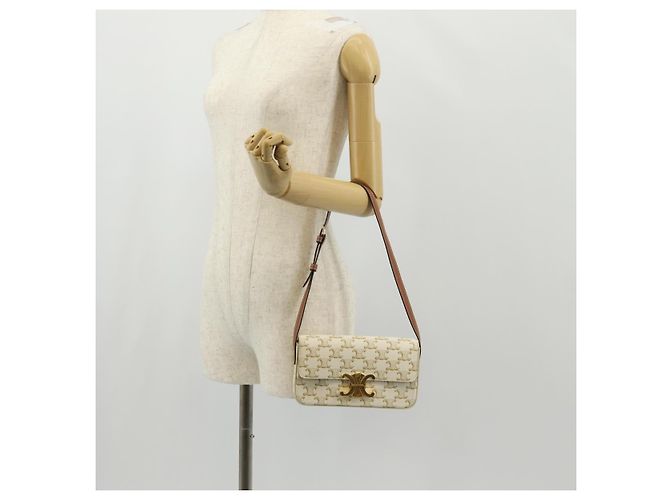 Céline CELINE Triomphe Mini Borsa Semi Spalla PVC Marrone Bianco Auth 148690SM - vista 25