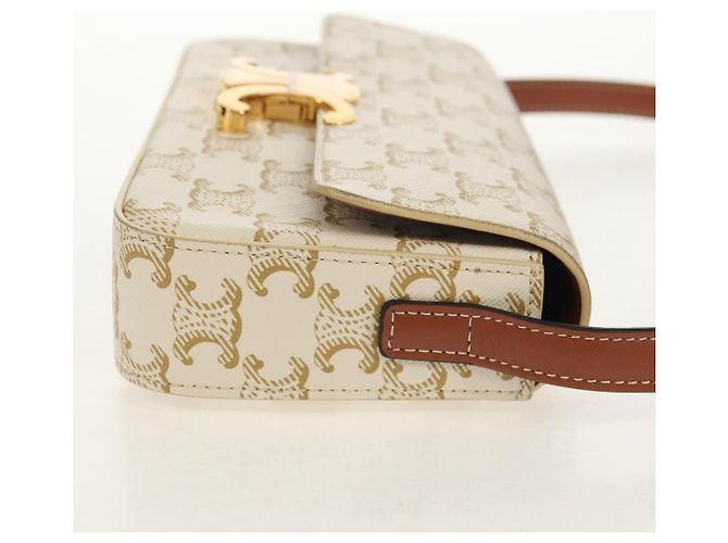 Céline CELINE Triomphe Mini Borsa Semi Spalla PVC Marrone Bianco Auth 148690SM - vista 4