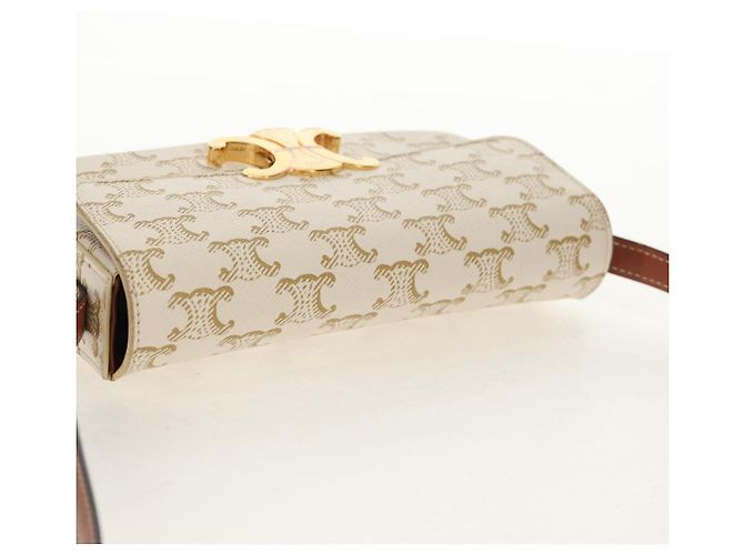 Céline CELINE Triomphe Mini Borsa Semi Spalla PVC Marrone Bianco Auth 148690SM - vista 6