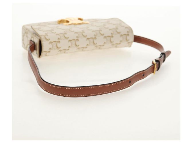 Céline CELINE Triomphe Mini Borsa Semi Spalla PVC Marrone Bianco Auth 148690SM - vista 7
