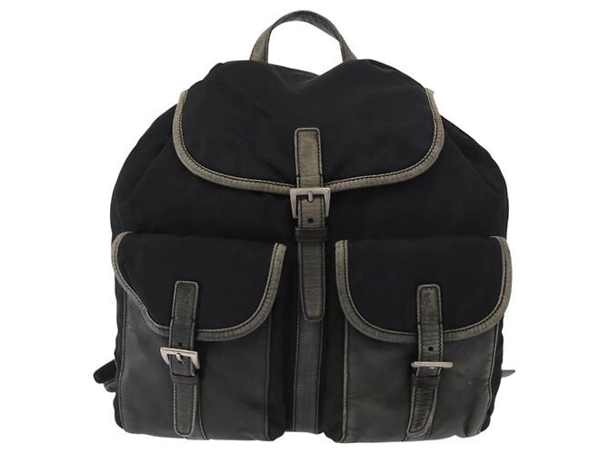 Mochila PRADA em nylon e couro preto prata autêntica 151999 - vista 13