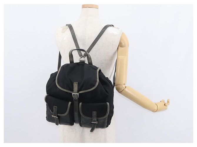 Mochila PRADA em nylon e couro preto prata autêntica 151999 - vista 28