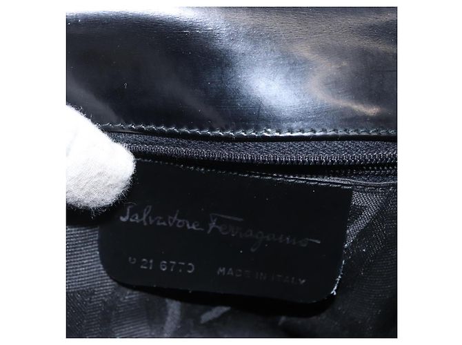 Borsa a mano in pelle Gancini Salvatore Ferragamo 2 in 1 Nero Argento Auth gh1184 - vista 12