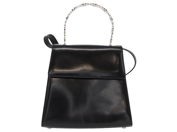 Borsa a mano in pelle Gancini Salvatore Ferragamo 2 in 1 Nero Argento Auth gh1184 - vista 13