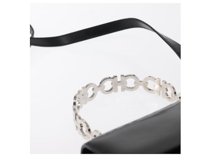 Borsa a mano in pelle Gancini Salvatore Ferragamo 2 in 1 Nero Argento Auth gh1184 - vista 14