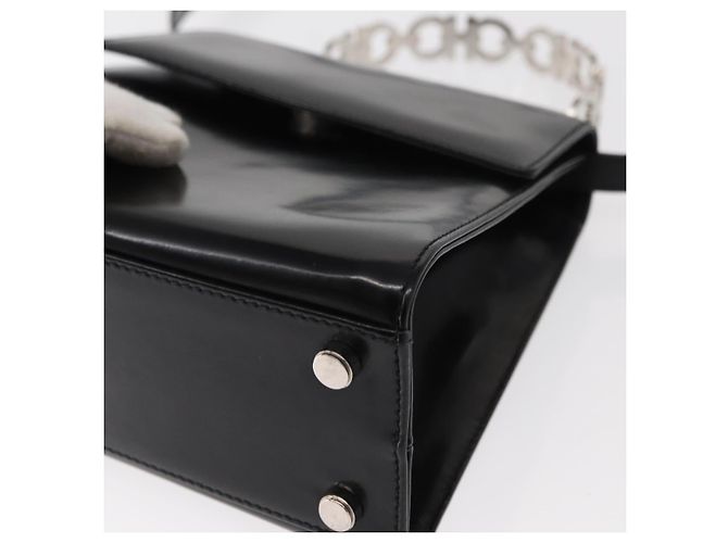 Borsa a mano in pelle Gancini Salvatore Ferragamo 2 in 1 Nero Argento Auth gh1184 - vista 16