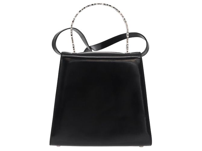 Borsa a mano in pelle Gancini Salvatore Ferragamo 2 in 1 Nero Argento Auth gh1184 - vista 2