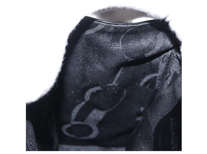 Borsa a mano in pelle Gancini Salvatore Ferragamo 2 in 1 Nero Argento Auth gh1184 - vista 20