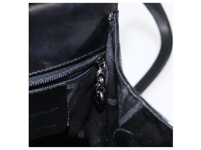 Borsa a mano in pelle Gancini Salvatore Ferragamo 2 in 1 Nero Argento Auth gh1184 - vista 21