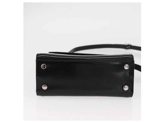 Borsa a mano in pelle Gancini Salvatore Ferragamo 2 in 1 Nero Argento Auth gh1184 - vista 5