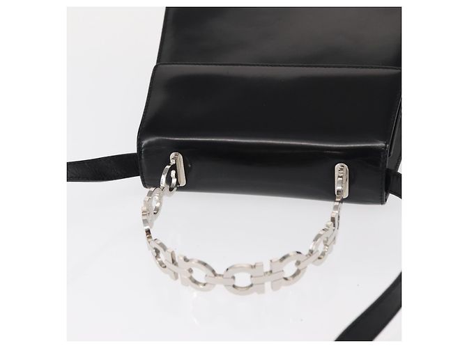 Borsa a mano in pelle Gancini Salvatore Ferragamo 2 in 1 Nero Argento Auth gh1184 - vista 6