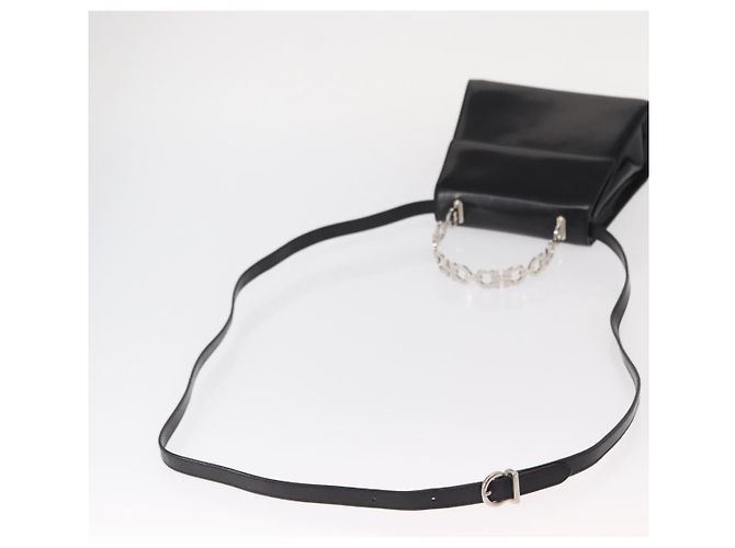 Borsa a mano in pelle Gancini Salvatore Ferragamo 2 in 1 Nero Argento Auth gh1184 - vista 8