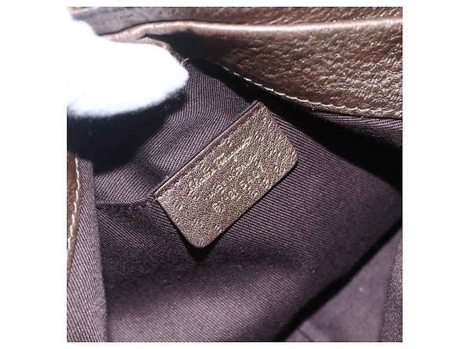 Borsa a Spalla Gancini in Pelle Marrone Oro Auth BA8420 di Salvatore Ferragamo D'oro - vista 12