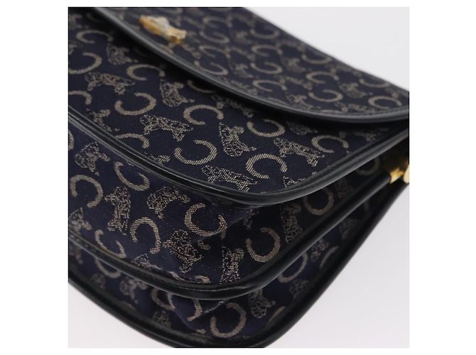 BORSO A SPALLA CÉLINE C SULKY CARRIAGE IN CANVAS E PELLE BLU NAVY ORO AUTH 153832 D'oro - vista 14