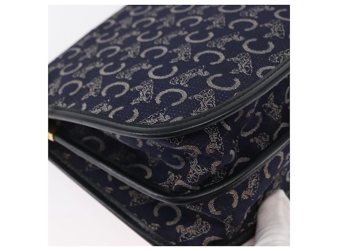 BORSO A SPALLA CÉLINE C SULKY CARRIAGE IN CANVAS E PELLE BLU NAVY ORO AUTH 153832 D'oro - vista 15