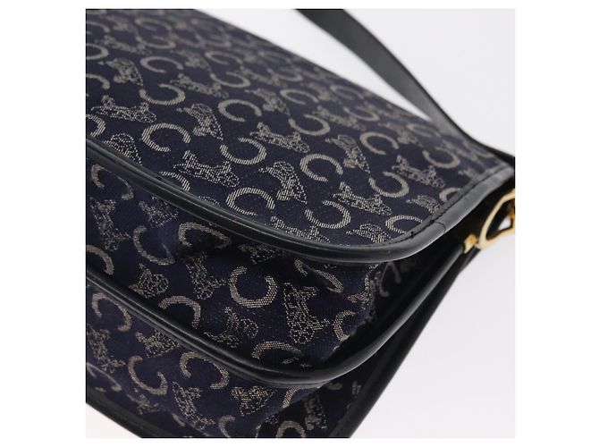 BORSO A SPALLA CÉLINE C SULKY CARRIAGE IN CANVAS E PELLE BLU NAVY ORO AUTH 153832 D'oro - vista 16