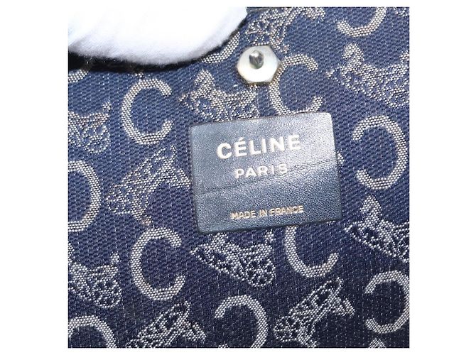 BORSO A SPALLA CÉLINE C SULKY CARRIAGE IN CANVAS E PELLE BLU NAVY ORO AUTH 153832 D'oro - vista 18