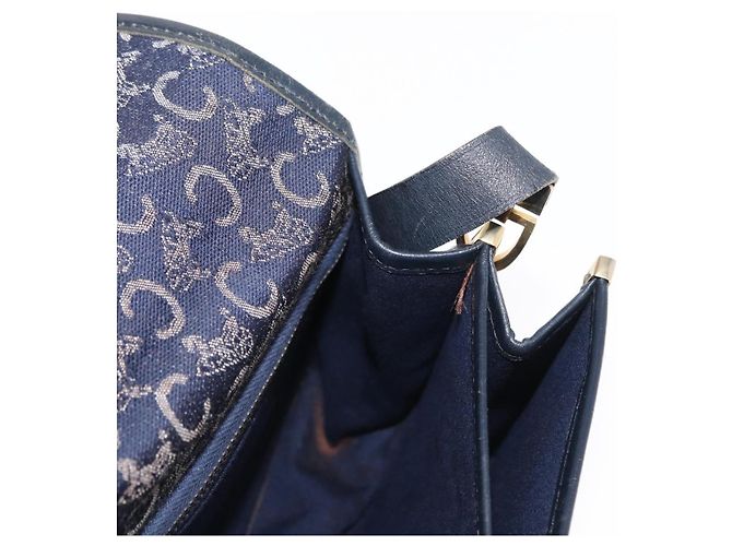 BORSO A SPALLA CÉLINE C SULKY CARRIAGE IN CANVAS E PELLE BLU NAVY ORO AUTH 153832 D'oro - vista 19