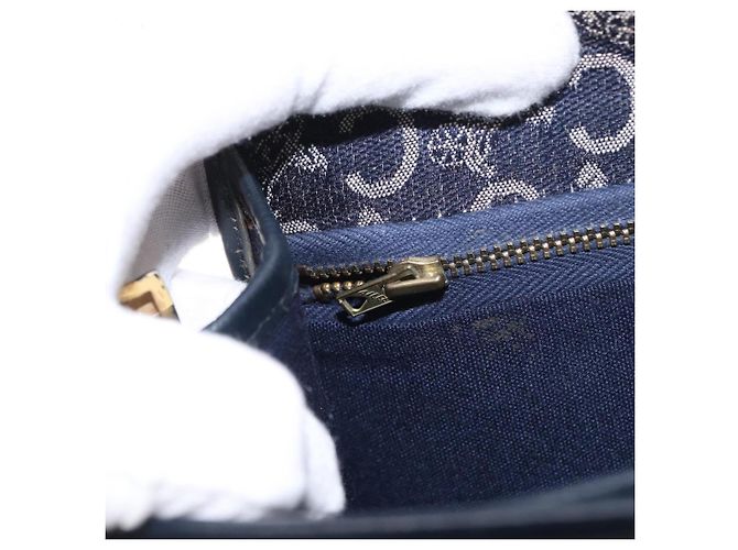 BORSO A SPALLA CÉLINE C SULKY CARRIAGE IN CANVAS E PELLE BLU NAVY ORO AUTH 153832 D'oro - vista 22