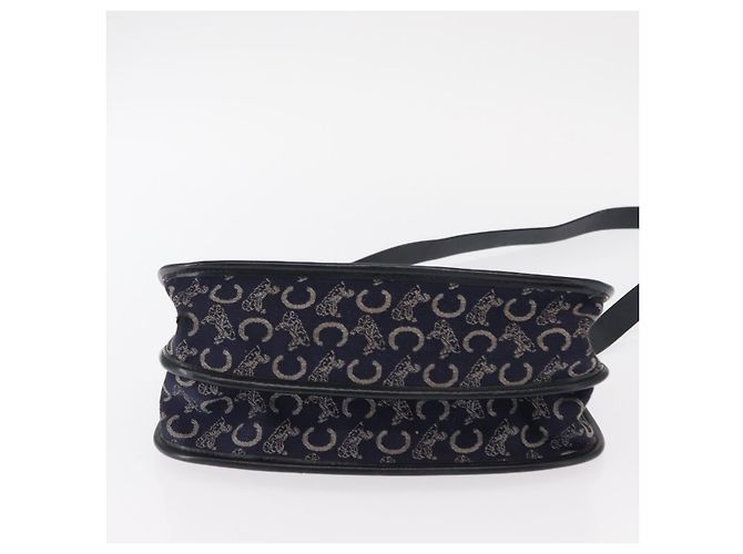 BORSO A SPALLA CÉLINE C SULKY CARRIAGE IN CANVAS E PELLE BLU NAVY ORO AUTH 153832 D'oro - vista 5