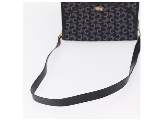 BORSO A SPALLA CÉLINE C SULKY CARRIAGE IN CANVAS E PELLE BLU NAVY ORO AUTH 153832 D'oro - vista 7