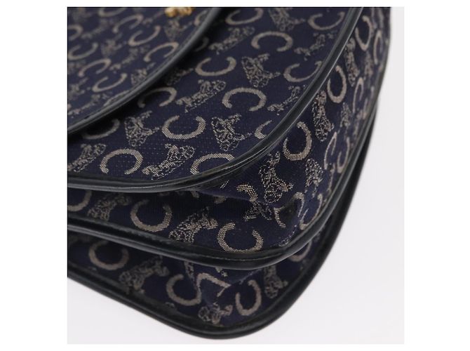 BORSO A SPALLA CÉLINE C SULKY CARRIAGE IN CANVAS E PELLE BLU NAVY ORO AUTH 153832 D'oro - vista 9