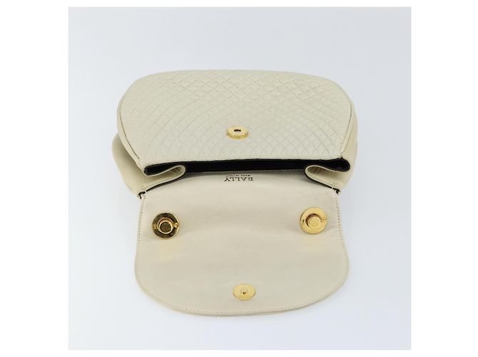 BALLY Bolsa de mão acolchoada de couro branco e dourado Auth gh1163 - vista 10
