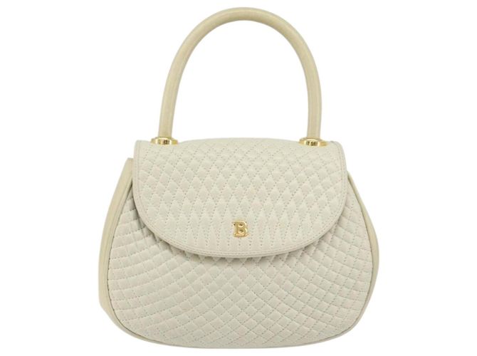 BALLY Bolsa de mão acolchoada de couro branco e dourado Auth gh1163 - vista 13