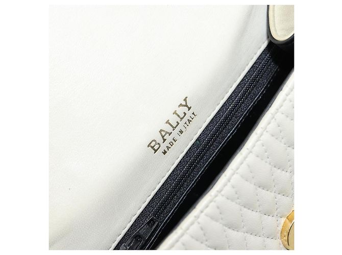 BALLY Bolsa de mão acolchoada de couro branco e dourado Auth gh1163 - vista 18