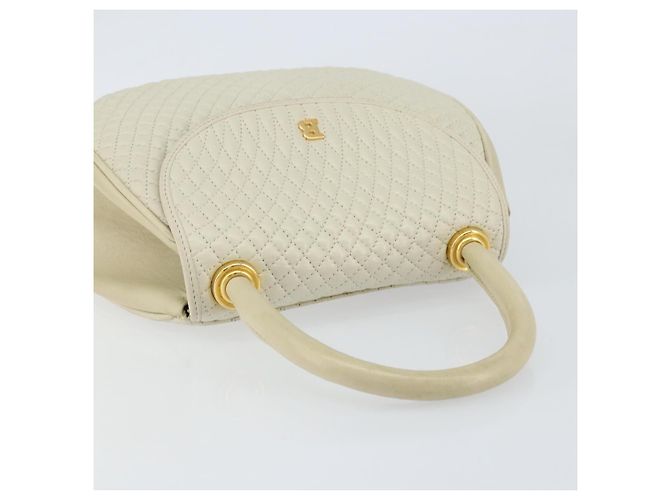BALLY Bolsa de mão acolchoada de couro branco e dourado Auth gh1163 - vista 6