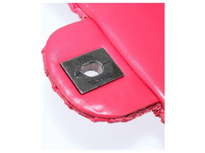 CHANEL Borsa a tracolla Cloche Turn Lock in pelle di agnello rossa argento CC Auth bs30375 Rosso - vista 10