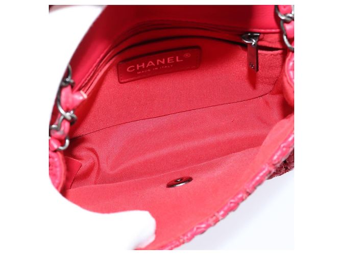 CHANEL Borsa a tracolla Cloche Turn Lock in pelle di agnello rossa argento CC Auth bs30375 Rosso - vista 11