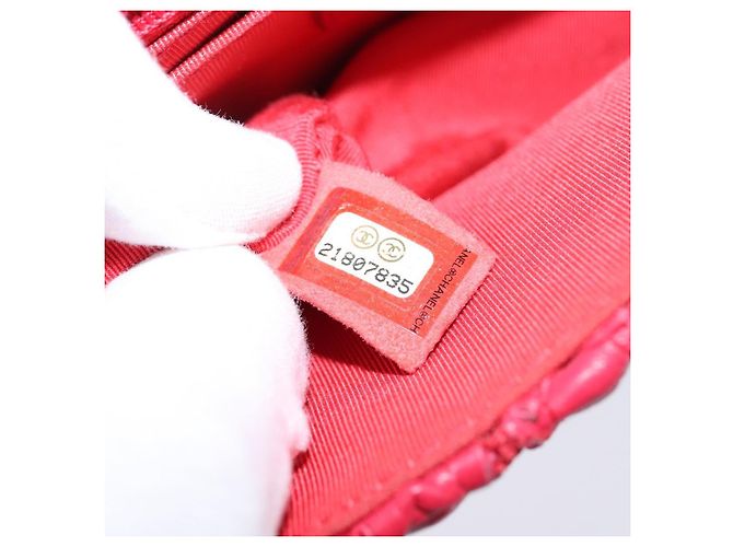 CHANEL Borsa a tracolla Cloche Turn Lock in pelle di agnello rossa argento CC Auth bs30375 Rosso - vista 12
