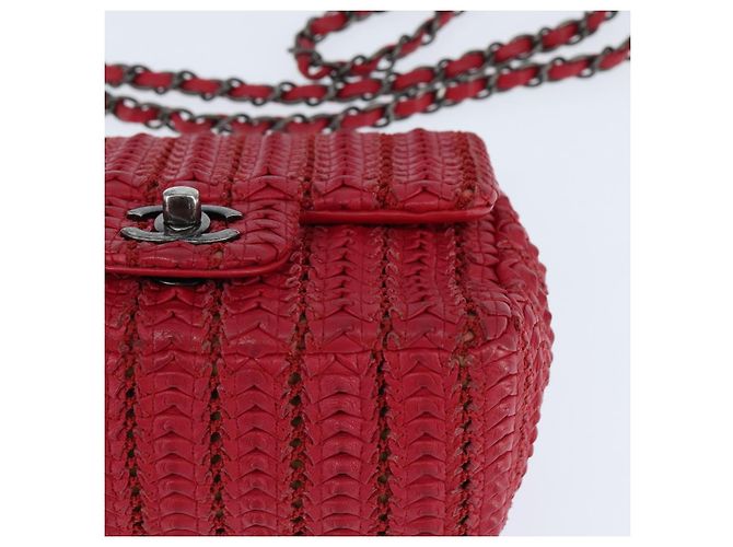 CHANEL Borsa a tracolla Cloche Turn Lock in pelle di agnello rossa argento CC Auth bs30375 Rosso - vista 14