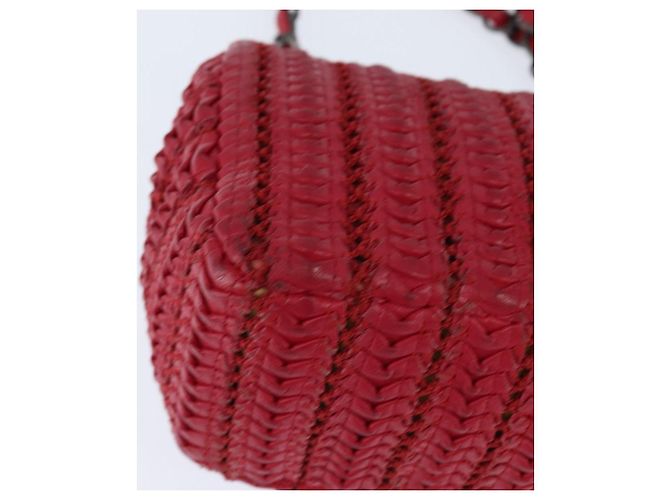 CHANEL Borsa a tracolla Cloche Turn Lock in pelle di agnello rossa argento CC Auth bs30375 Rosso - vista 15