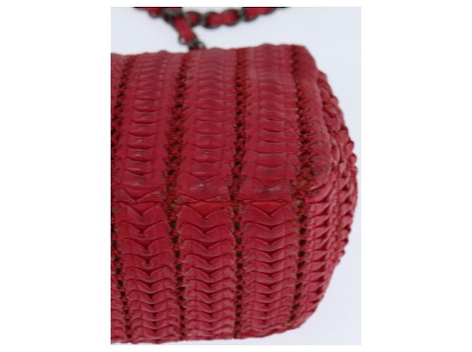 CHANEL Borsa a tracolla Cloche Turn Lock in pelle di agnello rossa argento CC Auth bs30375 Rosso - vista 16