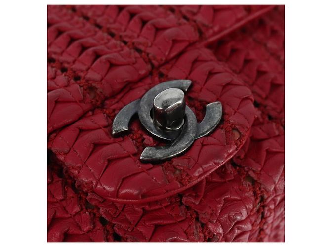 CHANEL Borsa a tracolla Cloche Turn Lock in pelle di agnello rossa argento CC Auth bs30375 Rosso - vista 17