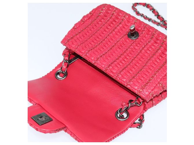 CHANEL Borsa a tracolla Cloche Turn Lock in pelle di agnello rossa argento CC Auth bs30375 Rosso - vista 18