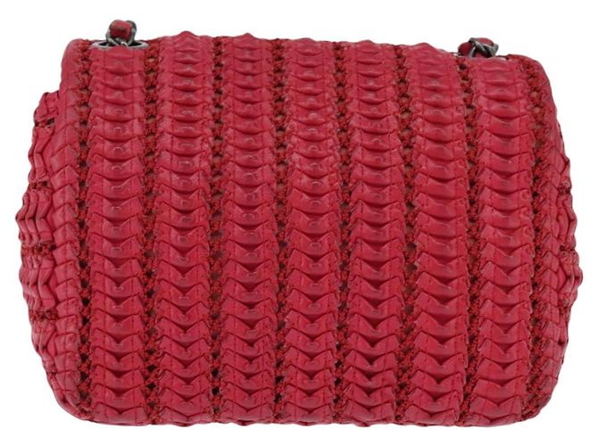 CHANEL Borsa a tracolla Cloche Turn Lock in pelle di agnello rossa argento CC Auth bs30375 Rosso - vista 2
