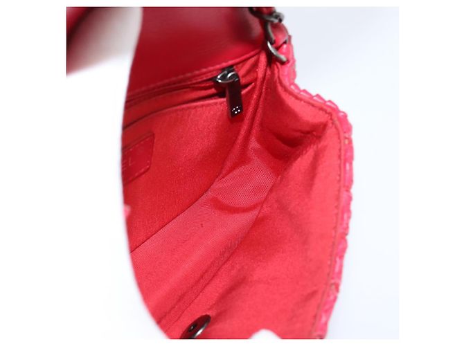CHANEL Borsa a tracolla Cloche Turn Lock in pelle di agnello rossa argento CC Auth bs30375 Rosso - vista 20