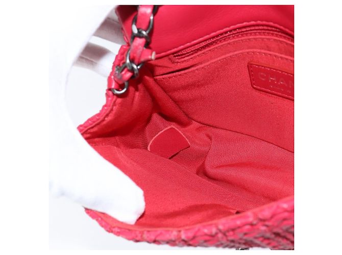 CHANEL Borsa a tracolla Cloche Turn Lock in pelle di agnello rossa argento CC Auth bs30375 Rosso - vista 21