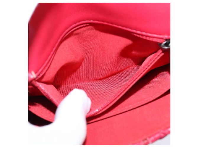 CHANEL Borsa a tracolla Cloche Turn Lock in pelle di agnello rossa argento CC Auth bs30375 Rosso - vista 22