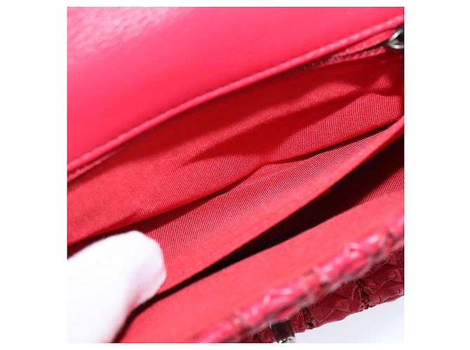 CHANEL Borsa a tracolla Cloche Turn Lock in pelle di agnello rossa argento CC Auth bs30375 Rosso - vista 23