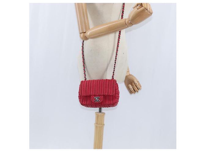 CHANEL Borsa a tracolla Cloche Turn Lock in pelle di agnello rossa argento CC Auth bs30375 Rosso - vista 24